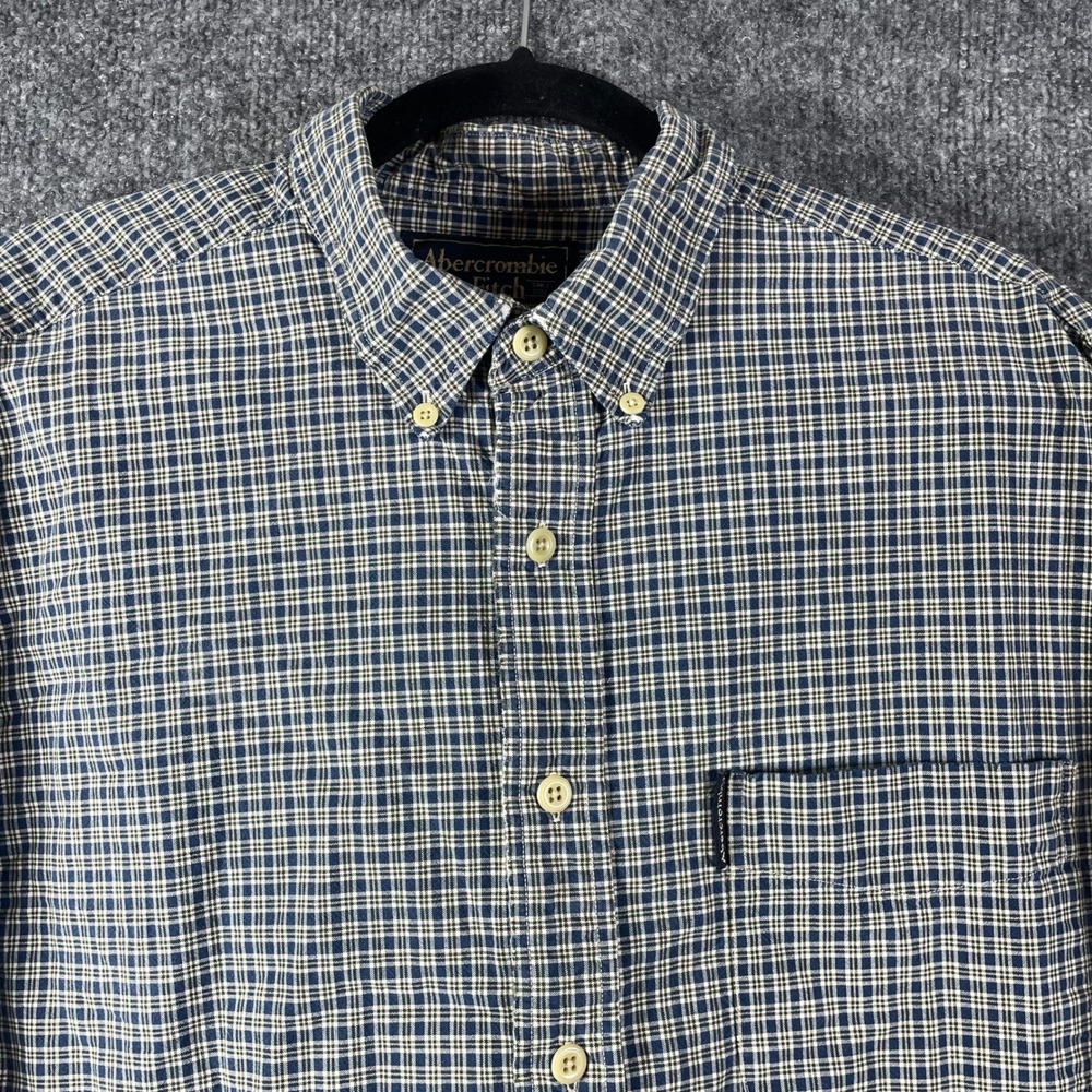 VTG Abercrombie Fitch Shirt Mens XL Blue OCBD Plaid Button Down Y2K Heavyweight